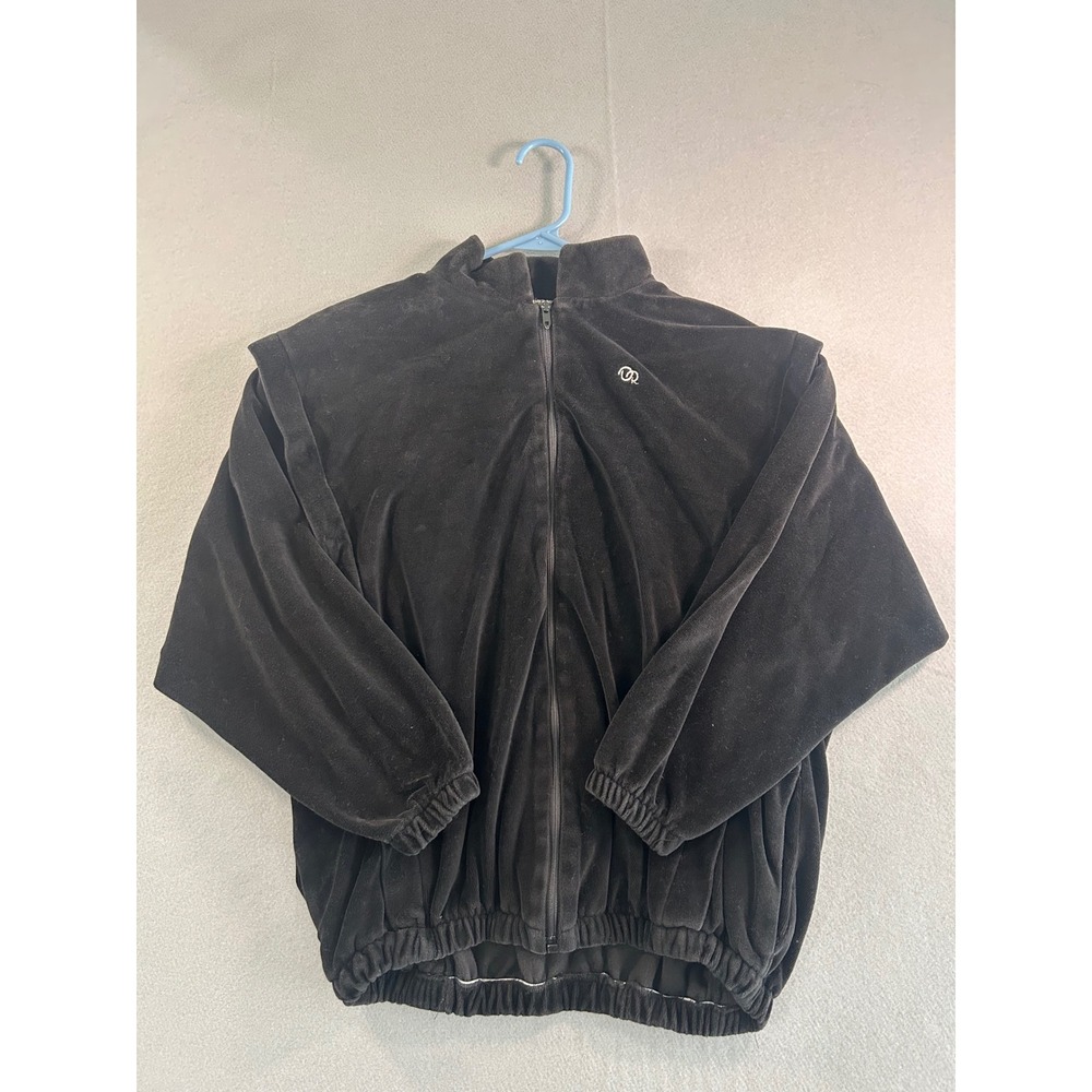Vintage Oscar de la Renta Jacket Womens Large Black Velour Active Full Zip USA